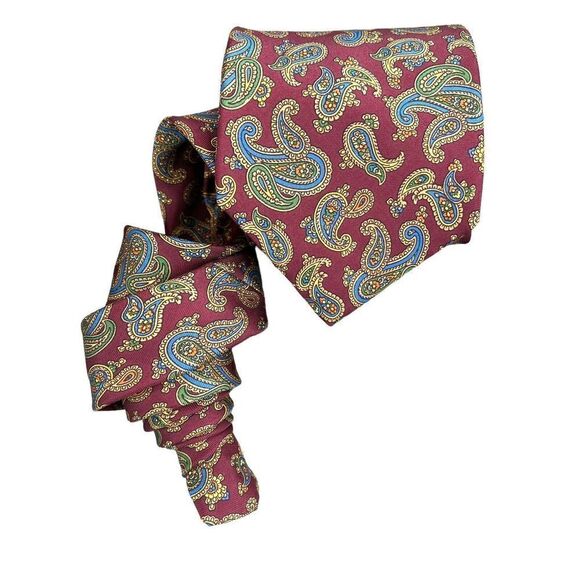 John Comfort Men's Silk Tie Paisley Made In England Red Blue Designer Necktie - Picture 1 of 7